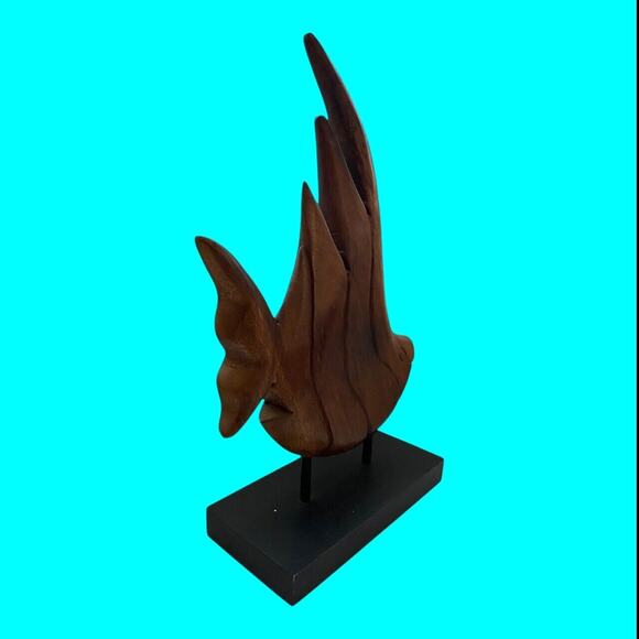 Carved Wooden Fish 13 Inches Mounted On Black Wooden Base - Picture 5 of 11